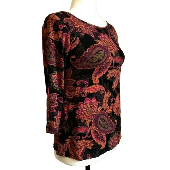 J JILL Wearever Collection Stretch Top Blouse Womens XS Petite Black Paisley - Picture 4 of 7